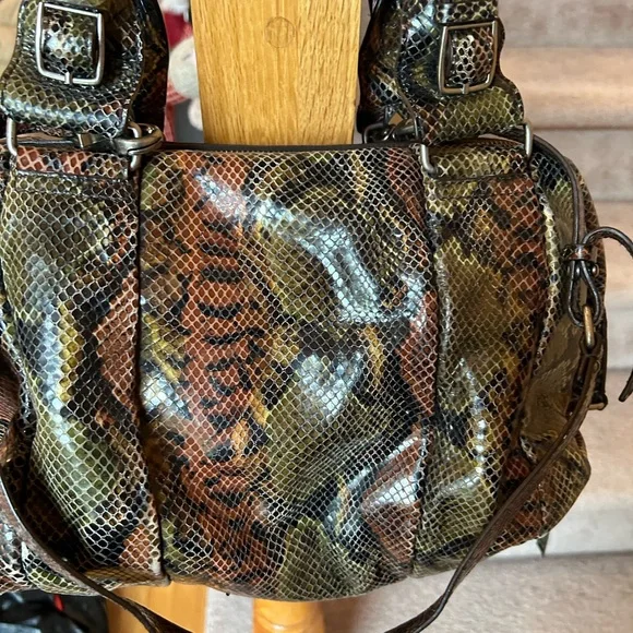 Botkier Green and Brown Satchel with Exotic Snakeskin Pattern - Picture 14 of 16